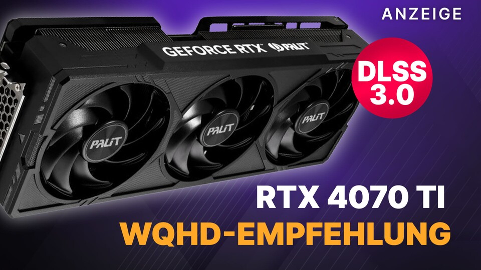 Die GeForce RTX 4070 Ti ist eine brandheiße WQHD-Grafikkarte, die auch schon 4K-Gaming gut kann. Dank Raytracing und DLSS 3.0 fühlt sie sich fast schon wie eine RTX 4080 an.