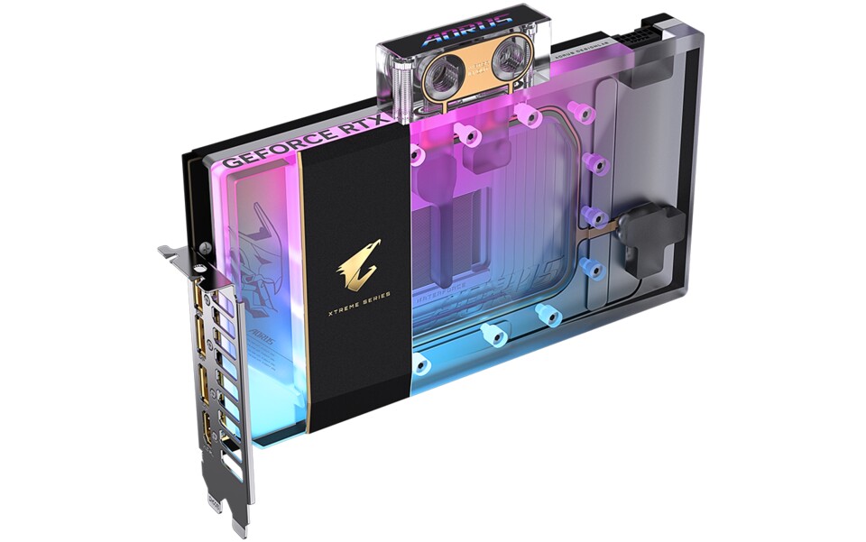 Für alle, die auf Wasserkühlung setzen: die Nvidia RTX 5090 mit vormontiertem Waterblock von Gigabyte AORUS.