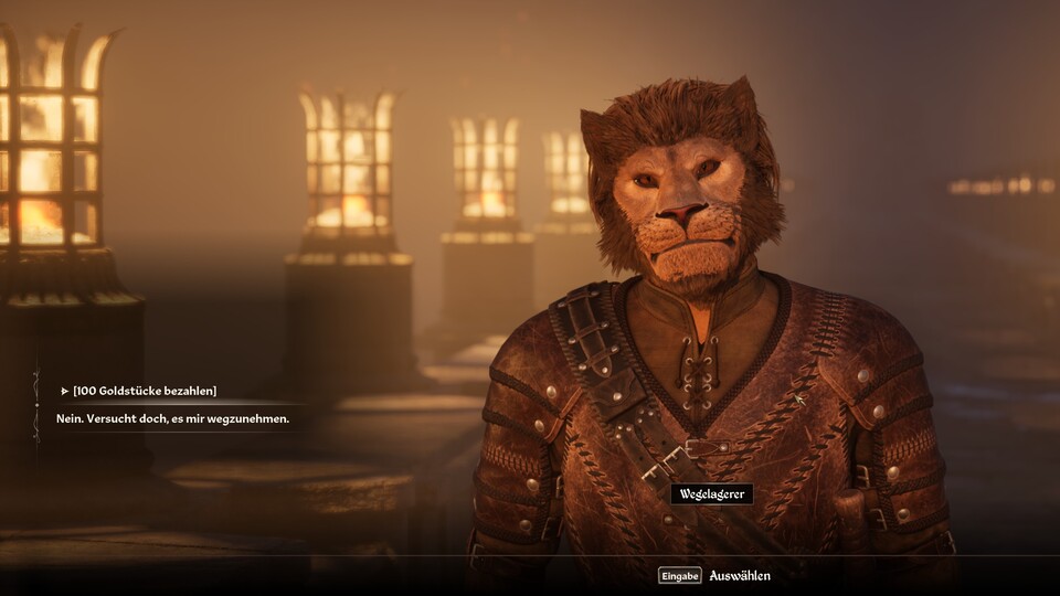 Im Normalfall müsst ihr entweder blechen oder kämpfen, wenn euch ein Wegelagerer auflauert.