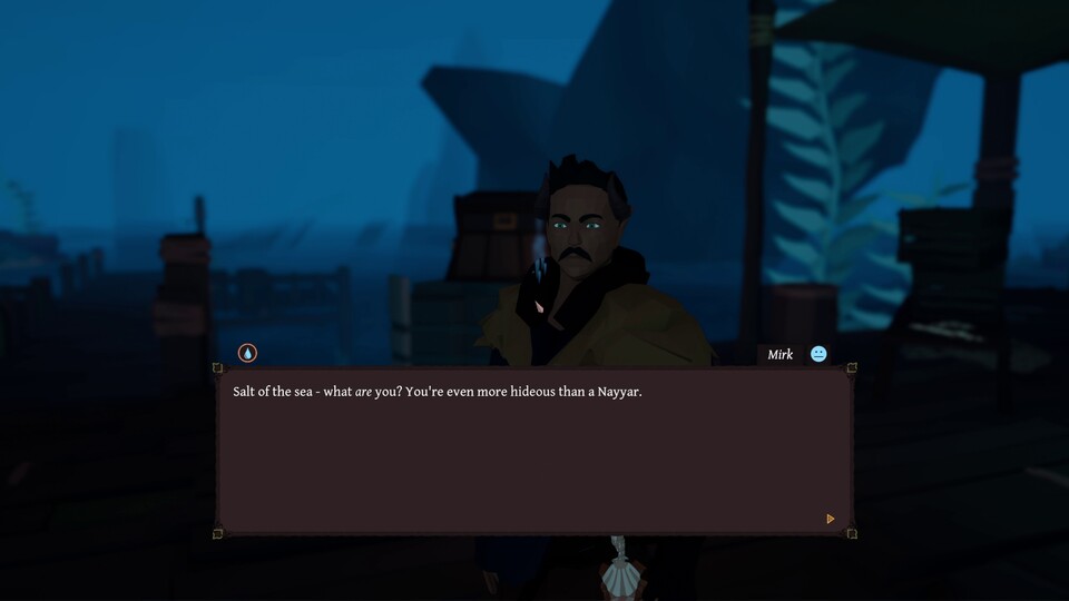 Auch die Wahl des Volks hat Auswirkungen: Als Obsidianzwerg werde ich von vielen Einheimischen als hässlich beschimpft, großartig.