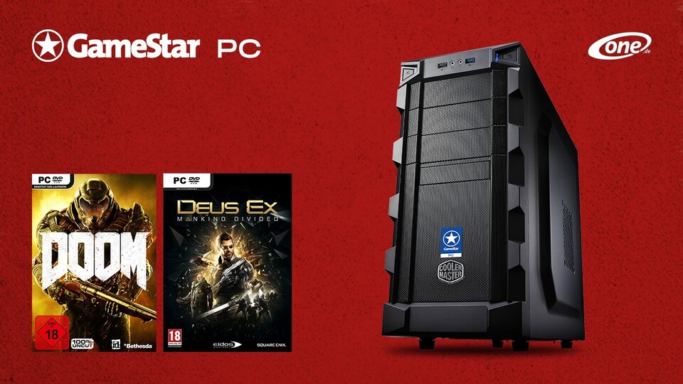 Gleich zwei Top-Titel erwarten Sie beim One GameStar-PC. Mit Deus Ex: Mankind Divided und DOOM kommt in langen Herbstnächten sicher keine Langeweile auf.