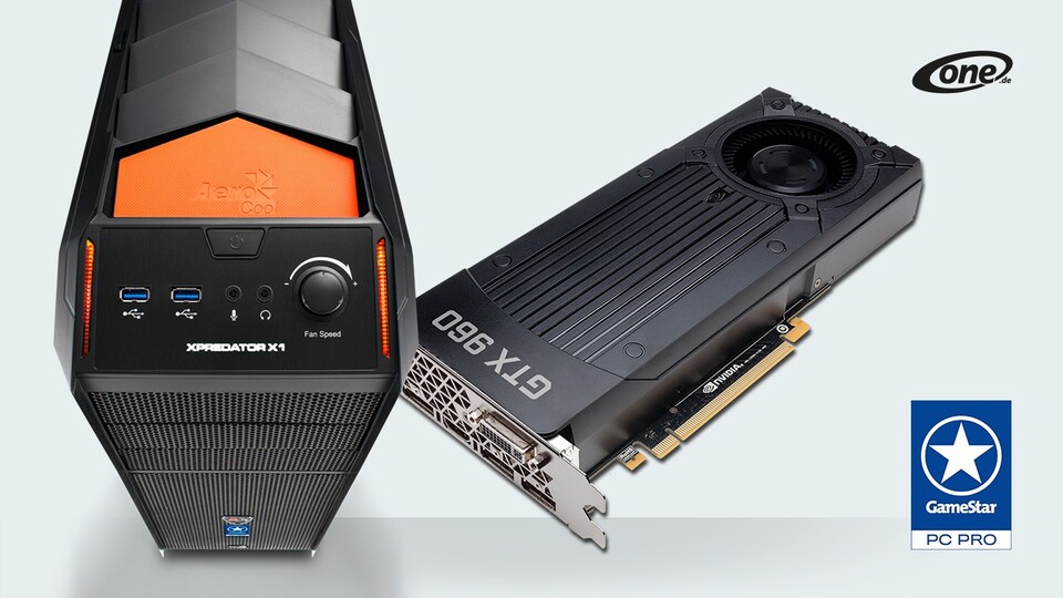 Mit der Geforce GTX 960 ist die neuste Ausbaustufe des One GameStar-PC Pro in Spielen bis zu 30% schneller als bisher und verbraucht trotzdem weniger Strom.