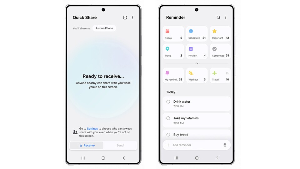 Quick Share und Erinnerungen erhalten mit One UI 8 praktische Verbesserungen.