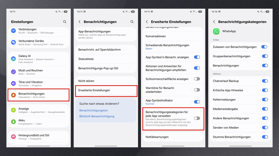Benachrichtigungskategorien geben euch mehr Kontrolle über Mitteilungen auf dem Samsung-Handy.