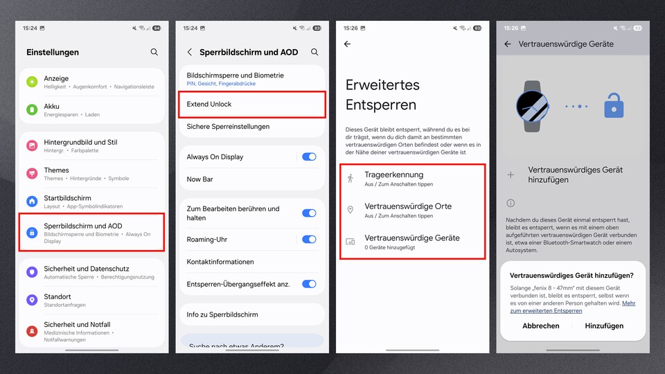 Egal ob Uhr, Tablet, Kopfhörer oder Laptop: Ihr könnt diverse Geräte als vertrauenswürdig einstufen.
