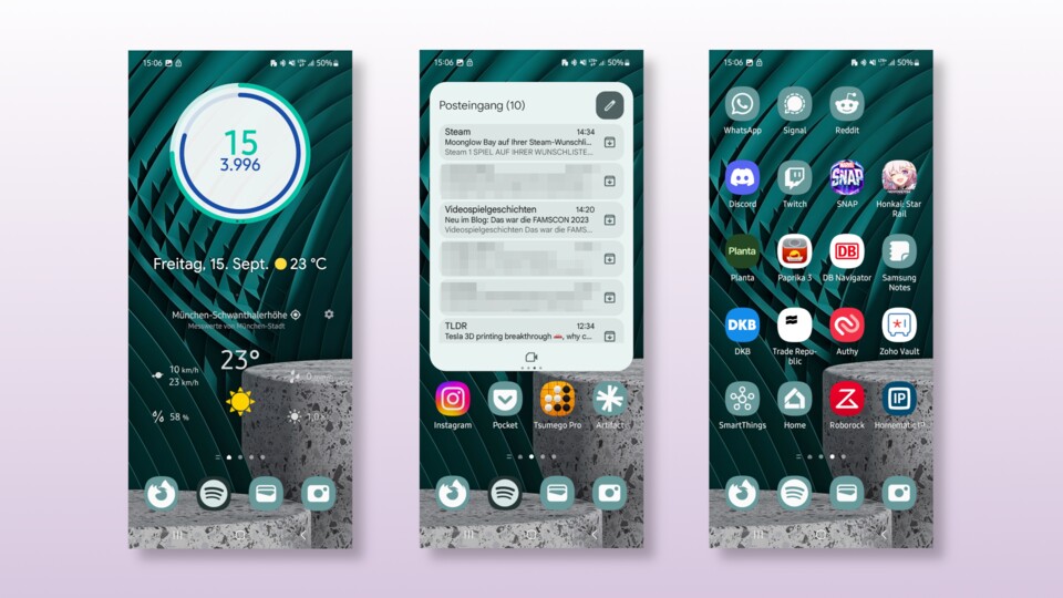 Die Ausgangslage: Mein Startbildschirm mit OneUI.