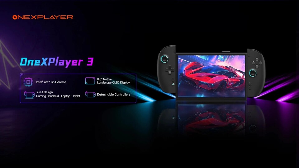 Der OneXPlayer 3 will mit seinen abnehmbaren Controllern, Kickstand und starker Hardware besonders vielseitig sein. (Bildquelle: One-Netbook)