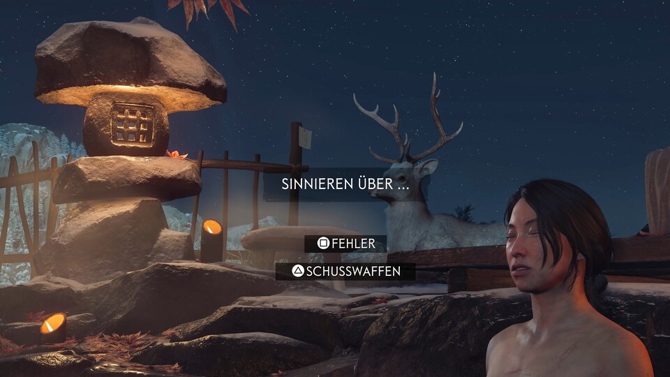 In heißen Quellen denkt Atsu über aktuelle Ereignisse nach – hier etwa die Einführung des Gewehrs in Japan.