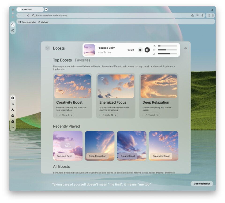 Konzentration auf Knopfdruck: Die Boost-Funktion spielt gezielt Musik mit Frequenzen, die Fokus oder Entspannung fördern.