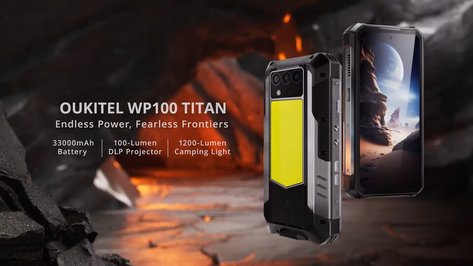 Das Outdoor-Handy Oukitel WP100 Titan ist groß und schwer, hat aber dafür auch einiges zu bieten. Bildquelle: Oukitel YouTube.