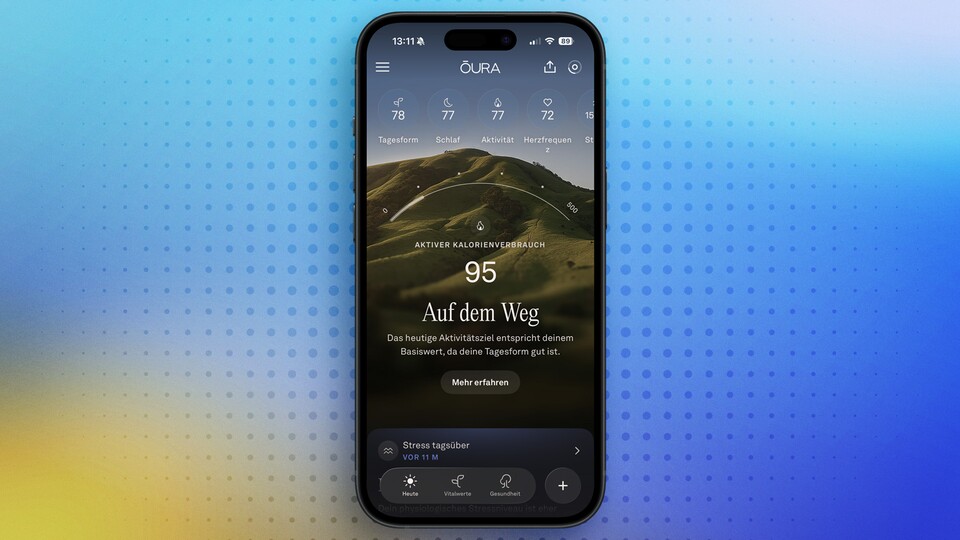 Mehr Übersicht geht nicht. Abhängig von der Tageszeit wird mir die wichtigste Metrik angezeigt. Während es morgens meine Tagesform ist, behält die App zu den Mittagsstunden meine Aktivität im Auge.