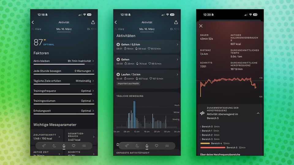 Was die Aufbereitung der Daten angeht, können die smarten Ringe mit Sport-Smartwatches nicht mithalten. Aber mir reichen die Daten aus. (Bild: Patrick Schneider - Game Star Tech)
