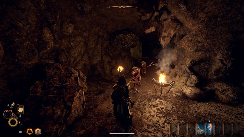Höhlen und Dungeons sind zappendustere Orte. Abhilfe schaffen Öllampen und Fackeln, die natürlich nur für begrenzte Zeit Licht spenden. 