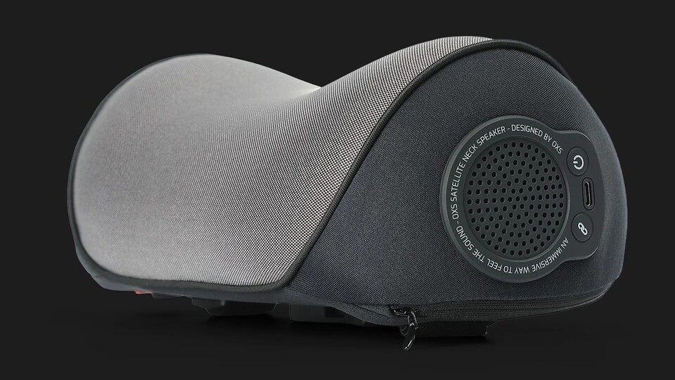 Der Nackenlautsprecher ist mit dabei und kabellos. Ihr befestigt ihn ganz einfach an eurem Stuhl und hört den Sound direkt hinter euch!