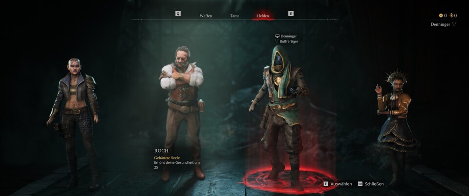 Für drei Spieler stehen vier Helden zur Auswahl, jeder hat kleine Boni.