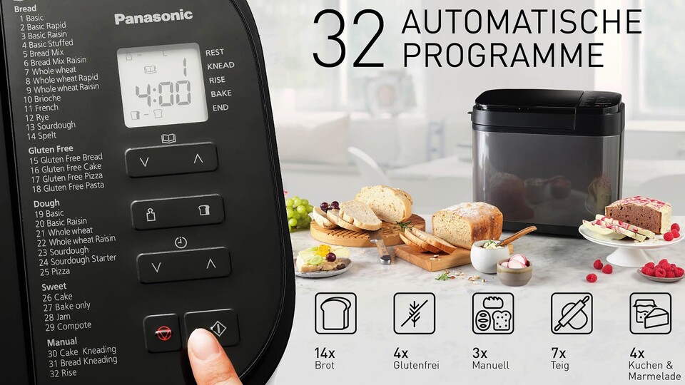 Das »Pan« in Panasonic steht hier für Brot, aber auch Teig, Kuchen, Marmelade und glutenfreie Lösungen gehen mit der Maschine!