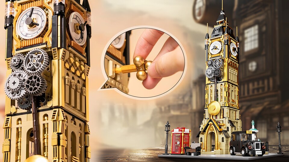 Neben einem kleinen London-Cab und der klassischen roten Telefonzelle kann das Pendel mit einem kleinen Schlüssel zum Schwingen gebracht werden.