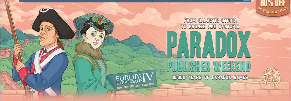 Das Paradox Publisher Weekend auf Steam bringt bis zu 80 Prozent Rabatt auf den gesamten Katalog des schwedischen Publishers.