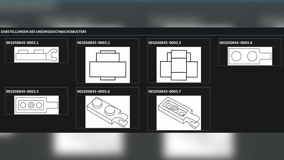 Im Register des Deutschen Patent- und Markenamts findet man ganz einfach geschützte, aktive Designs, wie diesen relativ simplen Stein von LEGO.