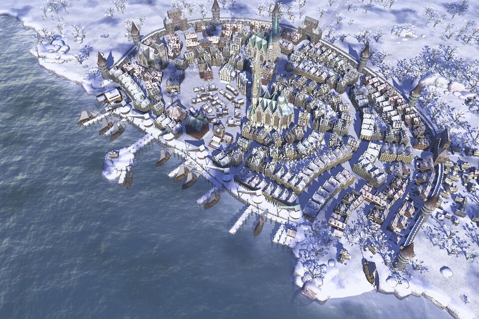 Frost und Eis überziehen die Stadt. Zum Glück können die Häfen niemals zufrieren.