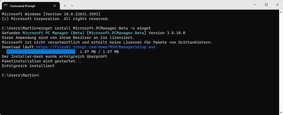 Installation des PC Managers über winget