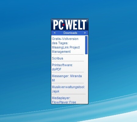 Unsere Kollegen von PC-WELT haben ein eigenes Gadget erstellt, das aktuelle Nachrichten, Tests, Downloads und vieles mehr anbietet. Dabei können Sie die Anzeige, das Update-Intervall und auch den gewünschten Themenbereich individuell wählen. 