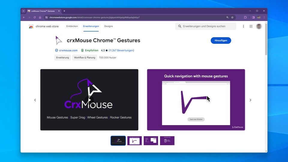 Sperriger in der Einrichtung als »Mausgesten«. dafür aber mit deutlich mehr Optionen: »crxMouse« für Chrome.