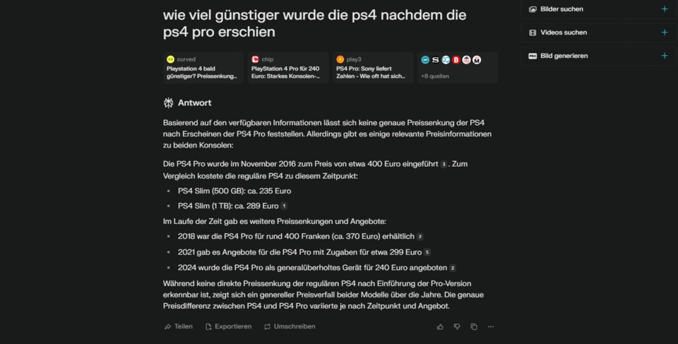 Obwohl Perplexity mir keine konkrete Antwort auf die Frage liefert, bietet die KI doch noch nützliche Informationen an.