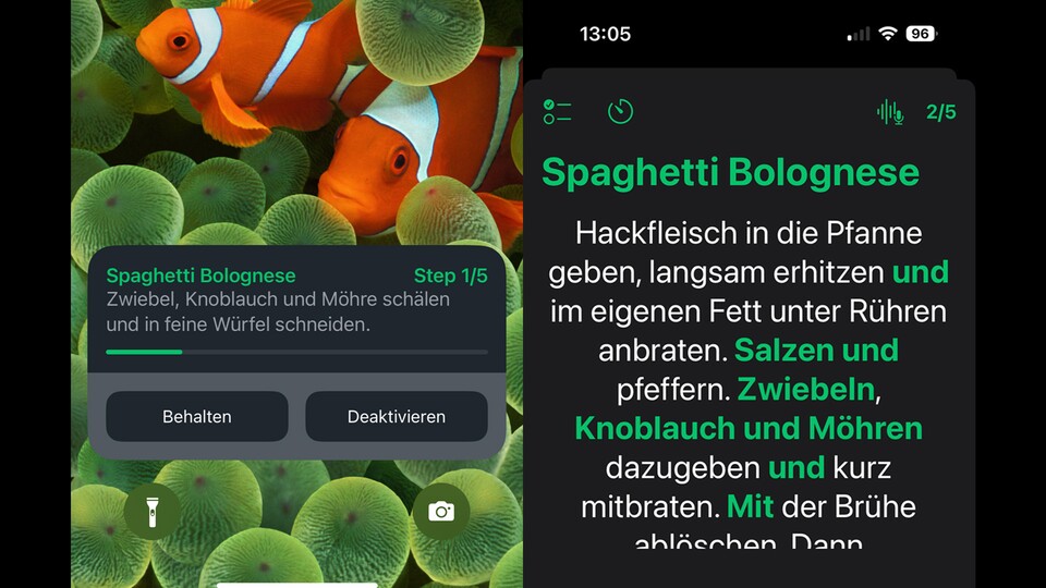 Kochen mithilfe des Smartphones, ohne es zu entsperren.