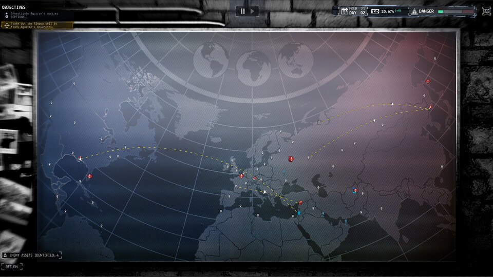 Ein weltumfassende Verschwörung: Auf der Weltkarte wählen wir neue Missionen und Einsätze für Agenten aus.