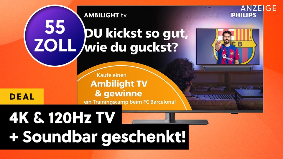 Ein echter Philips Ambilight 4K-Smart-TV mit 120Hz, Soundbar geschenkt + Gewinnspiel für den FC Barcelona!