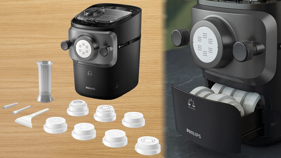 Die acht Aufsätze lassen sich ganz einfach direkt in der Maschine verstauen.