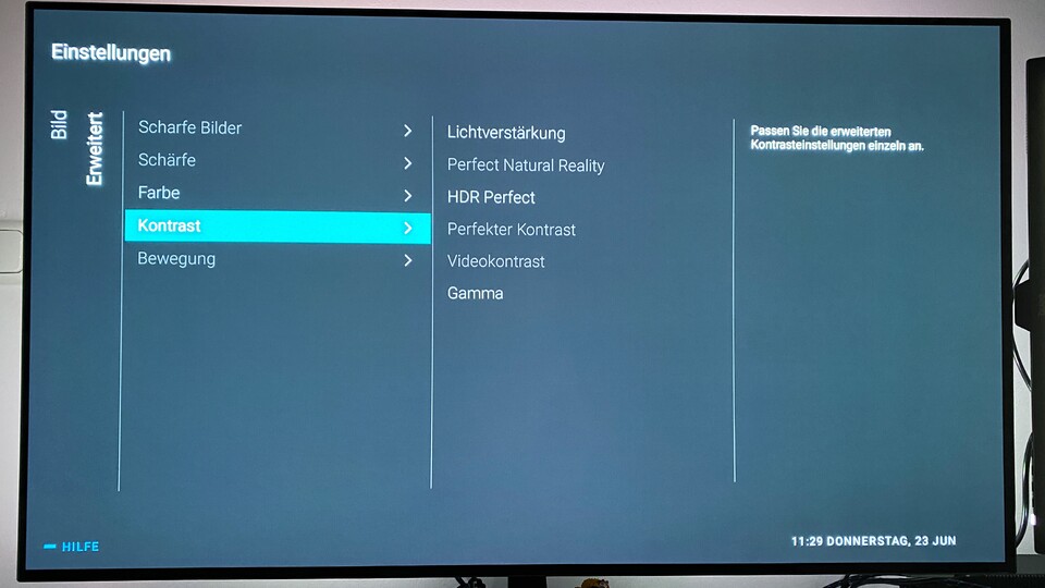 Allein beim Kontrast habt ihr die Wahl, an sechs Stellen feinjustieren zu lassen.