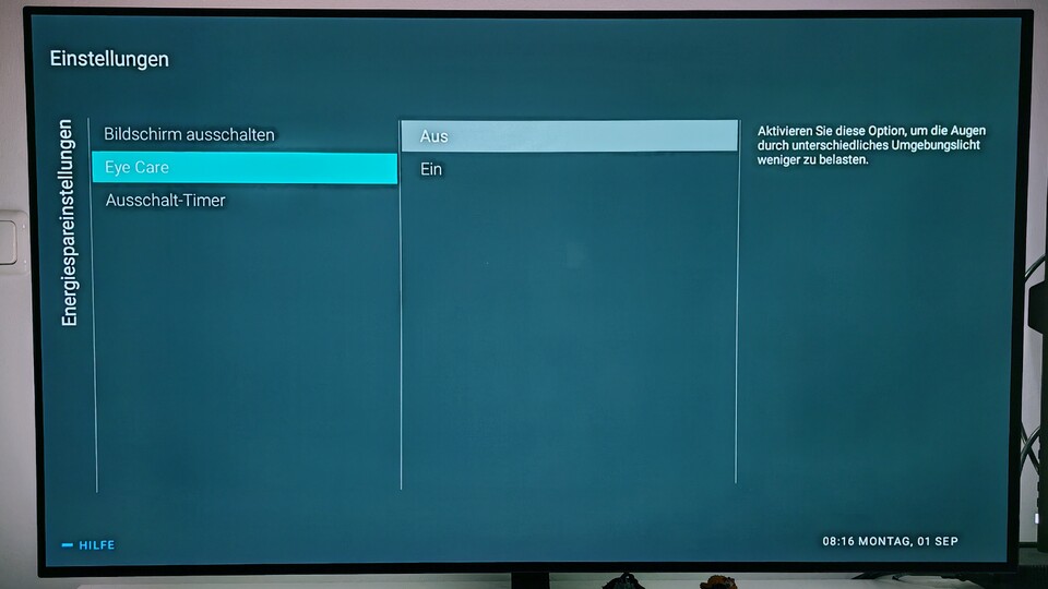 Bei einem Philips OLED807 heißt die Option »Eye Care«. (Bildquelle: Maxe S., GameStar)