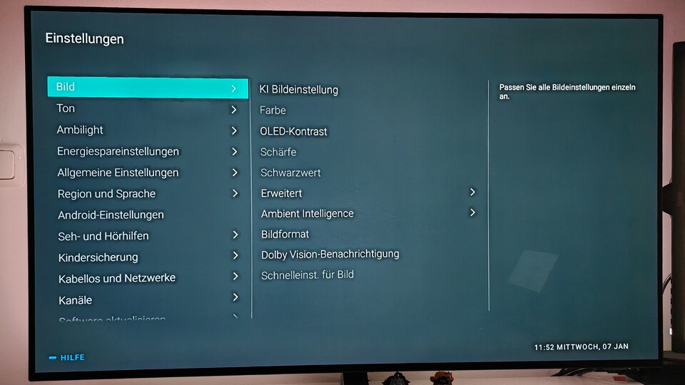 In den verschachtelten Menüs meines Philips-TVs eine bestimmte Option zu finden, artet manchmal in Geduldsspielchen aus. (Bildquelle: Maxe S., GameStar)