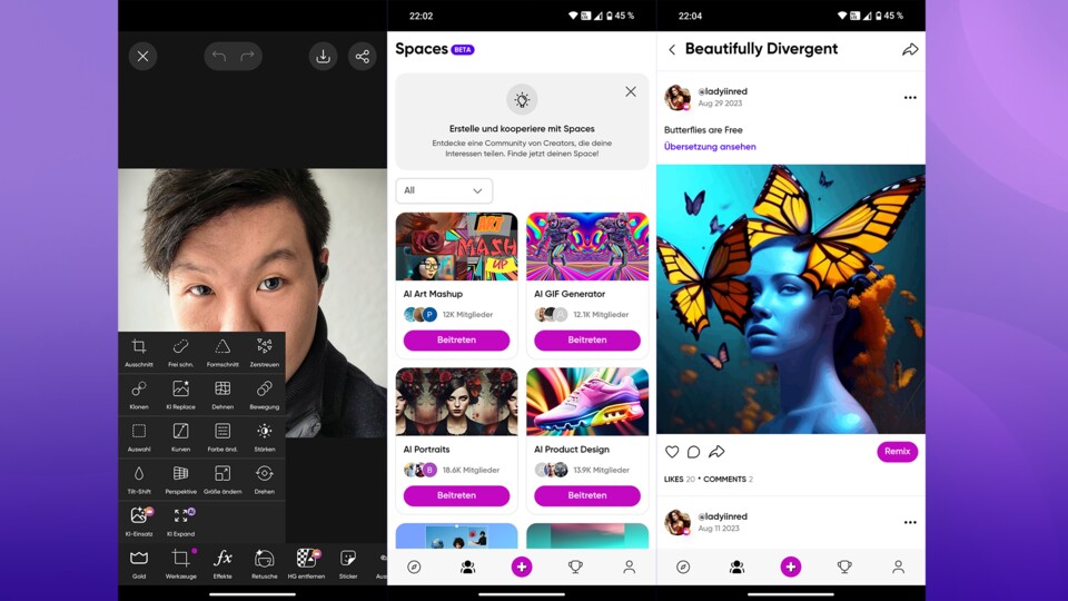 Picsart ist Social-Media-Plattform, Fotobearbeitung und Bildgenerator in einem.