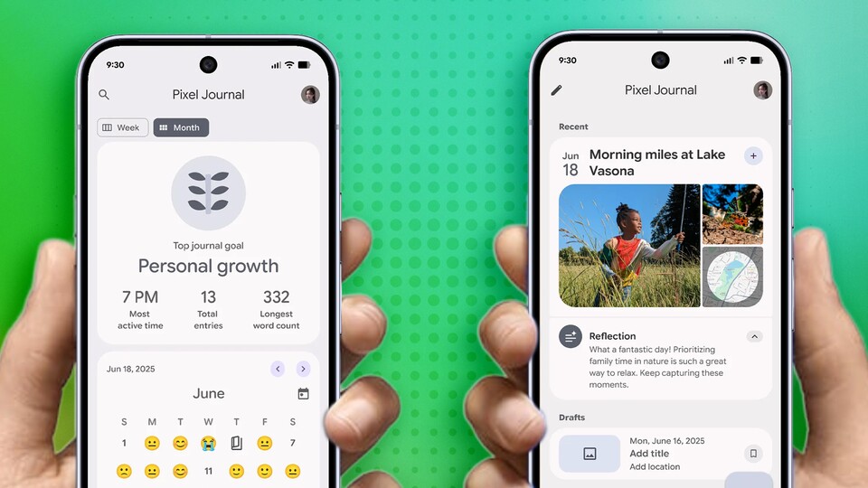 Pixel 10 buyers can install the new diary app on their phone. (Image source: Google)