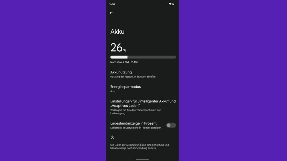 Den Akku dürstet es bereits nach einem Tag moderater Nutzung nach neuem Saft.