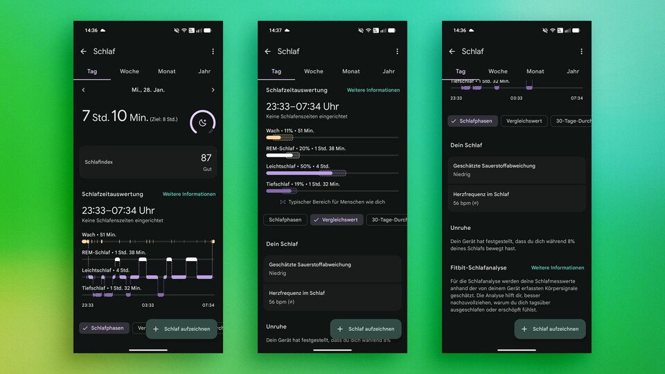 Anders als viele anderen Wearables erkennt die Pixel Watch die Wachphasen ziemlich gut. (Bild: Patrick Schneider, GameStar Tech)