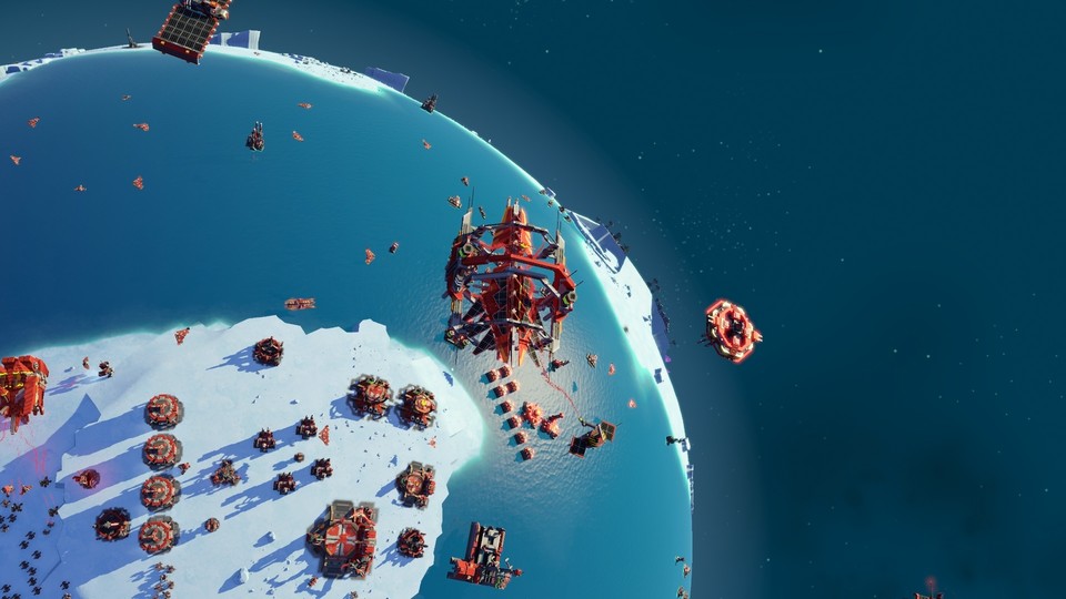 Planetary Annihilation: Titans ist bildhübsch. Hier entsteht im Orbit gerade ein Omega Schlachtschiff.