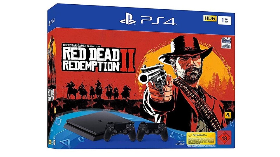 Die Playstation 4 slim 1TB gibt es im Angebot mit Red Dead Redemption 2 und zweitem DualShock-Controller.
