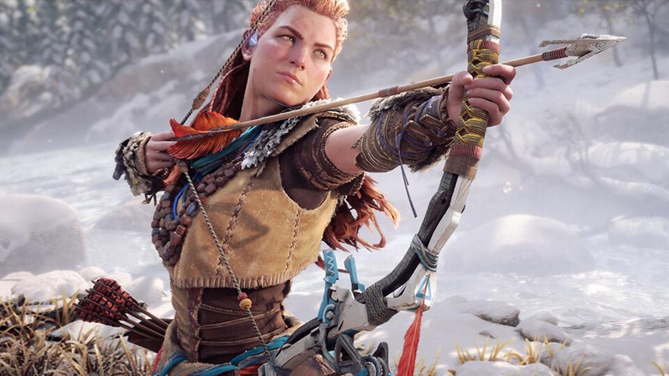 In Horizon Zero Dawn und dem zweiten Teil Forbidden West bahnt ihr euch als Aloy euren Weg durch ein postapokalyptisches Land voller Cyborg-Dinosaurier – muss ich mehr sagen?