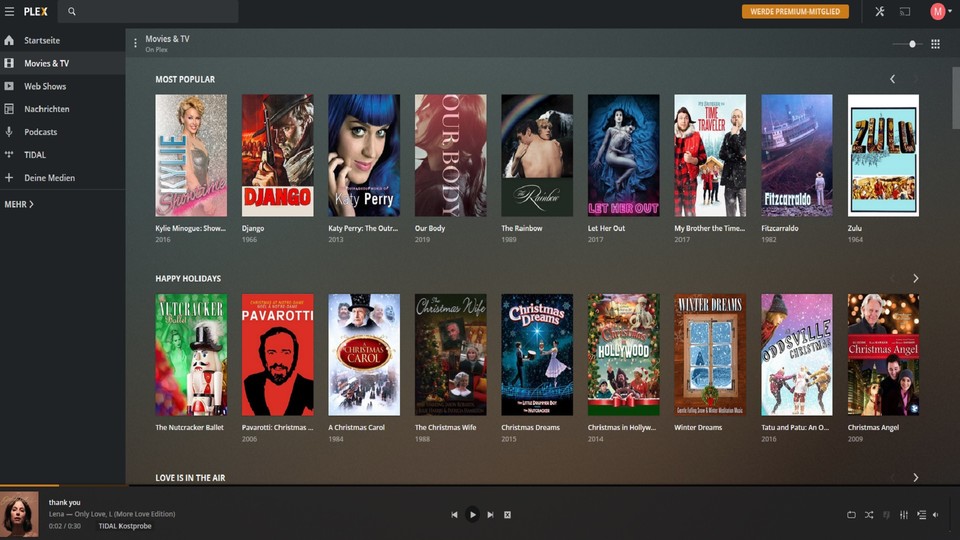 Der Media-Server Plex bietet nun auch kostenloses, durch Werbung finanziertes Streaming von Filmen und Serien an. (Screenshot: Plex)