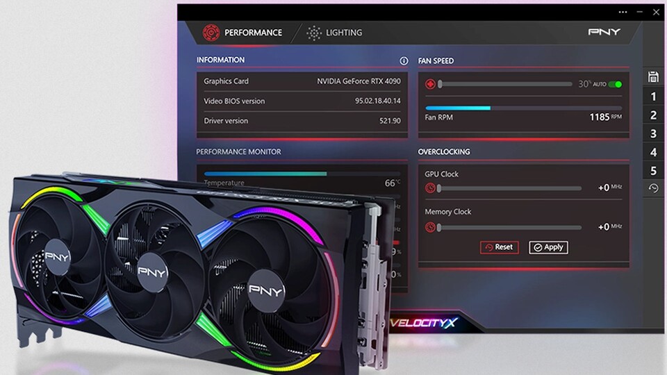 Volle Kontrolle: Kühlung und Beleuchtung einfach per Velocity-X-Software anpassen.