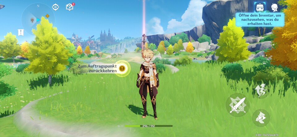 Genshin Impact sieht auf dem Poco F7 richtig gut aus und spielt sich flüssig. Bei vielen Mittelklasse-Handys wird das Spiel grafisch heruntergeregelt, hier jedoch nicht. (Bildquelle Screenshot: GameStar Tech)