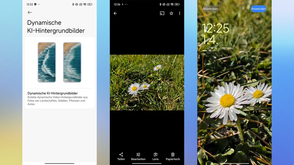 Mit der Funktion »Dynamische KI-Hintergrundbilder« lassen sich animierte Wallpaper aus Fotos erstellen. Das klappt richtig gut. (Bild: GameStar Tech)