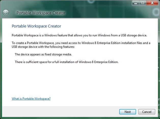 Portable Workspace: Mit Windows 8 lässt sich das Betriebssystem auch auf einem USB-Stick installieren. In den Milestone-Versionen bietet Windows 8 hierfür die neue Funktion Portable Workspace Creator.