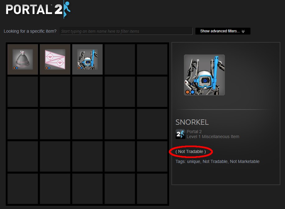 Portal 2 versprach im Hauptmenü zehn Jahre lang eine Handelsfunktion. Doch alle drei Items aus dem Spiel sind nicht tauschbar.