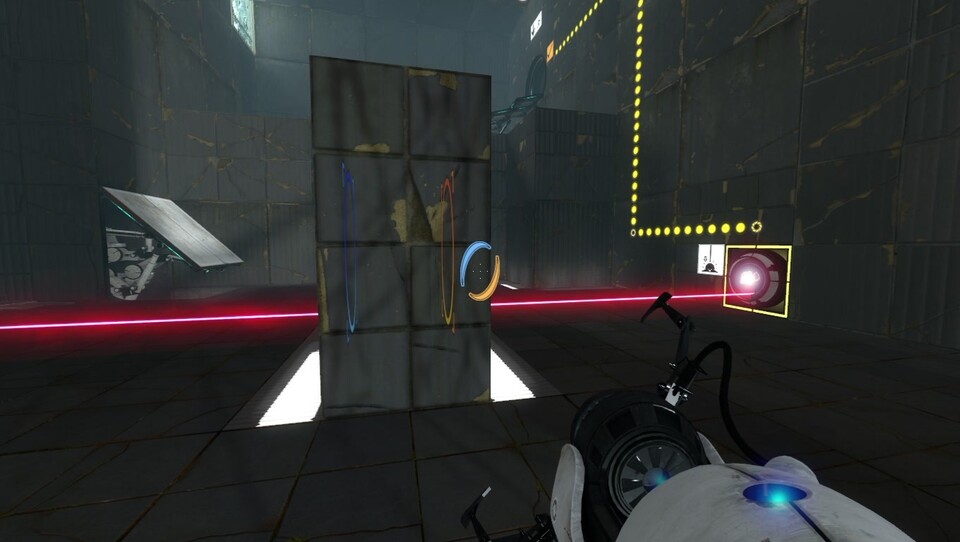 Mit Hilfe der Portale können Laserstrahlen auch durch Wandblöcke gehen.