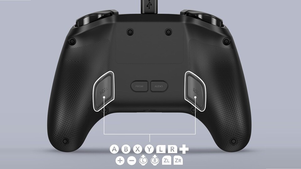 Die hinteren Tasten können mit einem beliebigen Befehl belegt werden.